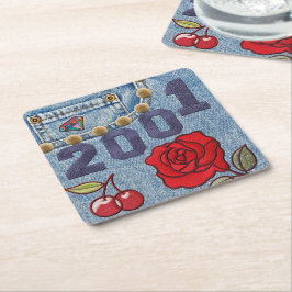Posavasos Cuadrado De Papel Afiche de época 2001 Cumpleaños o Reunión