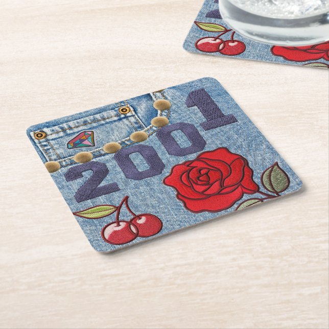 Posavasos Cuadrado De Papel Afiche de época 2001 Cumpleaños o Reunión (En perspectiva)