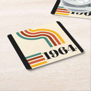 Posavasos Cuadrado De Papel Afiche de época de la franja retro de 1964