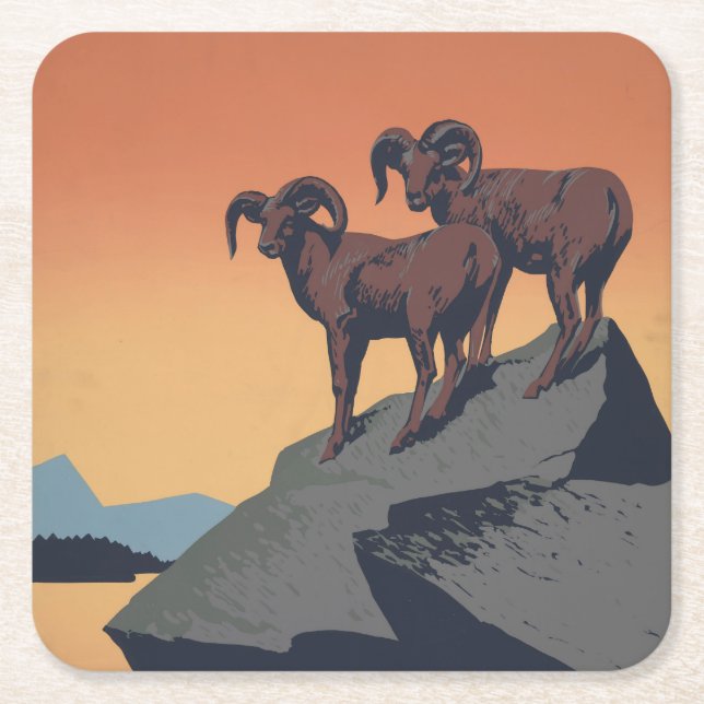 Posavasos Cuadrado De Papel Afiche de época que promueve el viaje a parques na (Anverso)