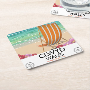 Posavasos Cuadrado De Papel Afiche de viaje de Clwyd Wales Seaside