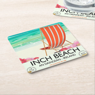 Posavasos Cuadrado De Papel Afiche de viaje de Inch Beach, An Daingean - Irlan
