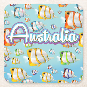 Posavasos Cuadrado De Papel Afiche de viaje de peces tropicales de Australia