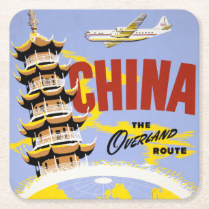 Posavasos Cuadrado De Papel Afiche De Viajes Para Northwest Orient Airlines