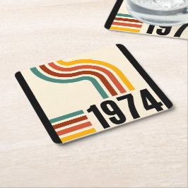 Posavasos Cuadrado De Papel Afiche retro vintage de 1974 50 cumpleaños