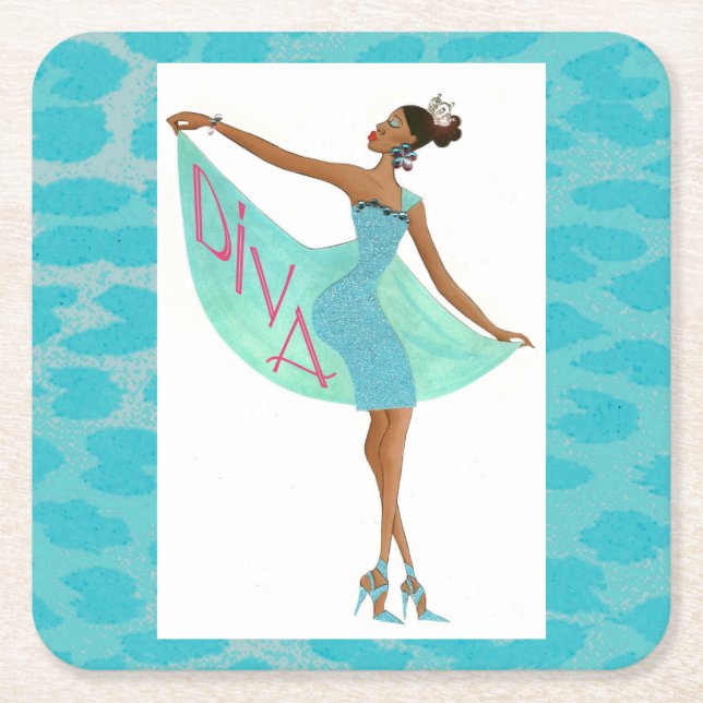 Posavasos Cuadrado De Papel "África+Estados Unidos+Diva" (Anverso)
