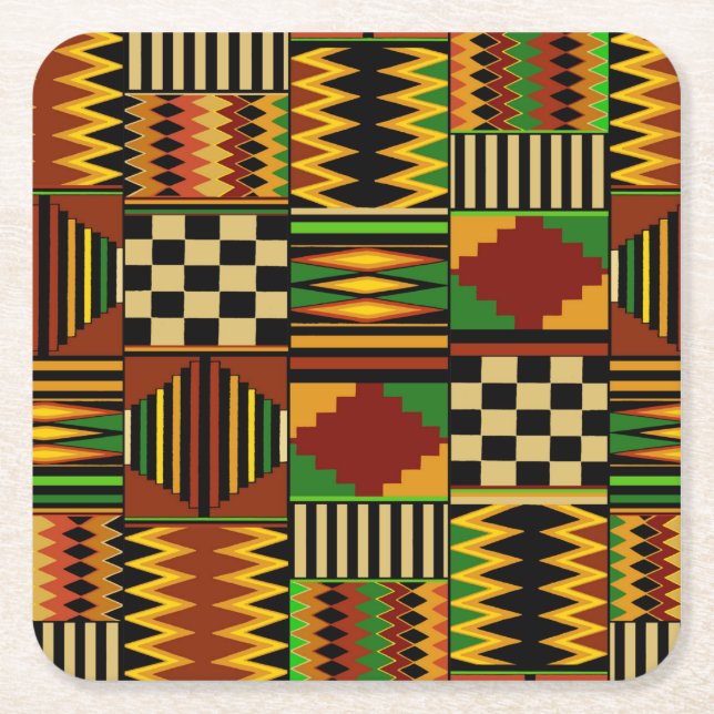 Posavasos Cuadrado De Papel African Royal Kente Cloth Design (Anverso)