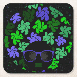 Posavasos Cuadrado De Papel Afro Diva Verde y Azul