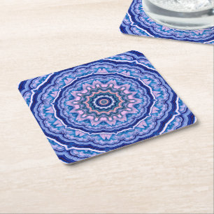 Posavasos Cuadrado De Papel Agante blanco rosa azul Boho Mandala
