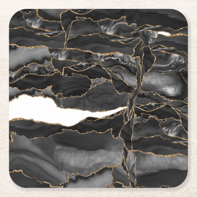 Posavasos Cuadrado De Papel Agante Purpurina negro y oro (Anverso)