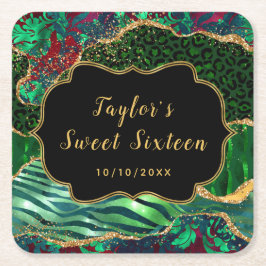 Posavasos Cuadrado De Papel Agate de Safari Verde Dulce Dieciséis