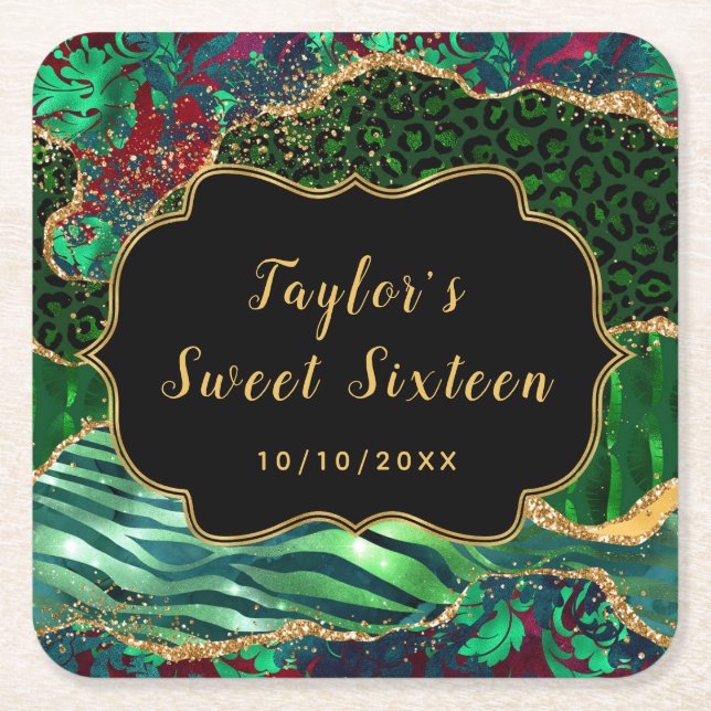 Posavasos Cuadrado De Papel Agate de Safari Verde Dulce Dieciséis (Anverso)