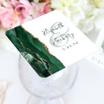 Posavasos Cuadrado De Papel Agate Geode Script Emerald Green Gold Boda<br><div class="desc">Esta moderna y elegante montaña boda presenta un diseño de agate geodésico de color verde esmeralda adornado con un falso purpurina de oro. Personalizar fácilmente el texto gris carbón en un fondo blanco, con los nombres de la novia y el novio en caligrafía de escritura a mano sobre un gran...</div>