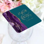 Posavasos Cuadrado De Papel Agate Geode Script Purple Gold Plum Boda<br><div class="desc">Esta moderna y elegante montaña boda presenta un diseño de batido color morado adornado con un falso purpurina de oro. Personalizar fácilmente el texto de color dorado sobre un fondo azul verde azulado, con los nombres de la novia y el novio en caligrafía escrita a mano sobre un gran ancho....</div>