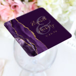 Posavasos Cuadrado De Papel Agate Geode Script Purple Gold Plum Boda<br><div class="desc">Esta moderna y elegante montaña boda presenta un diseño de batido color morado adornado con un falso purpurina de oro. Personalizar fácilmente el texto de color oro sobre un rico fondo de ciruela, con los nombres de la novia y el novio en caligrafía de escritura a mano sobre una gran...</div>