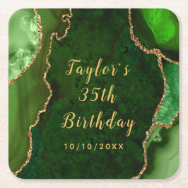 Posavasos Cuadrado De Papel Agosto verde y oro