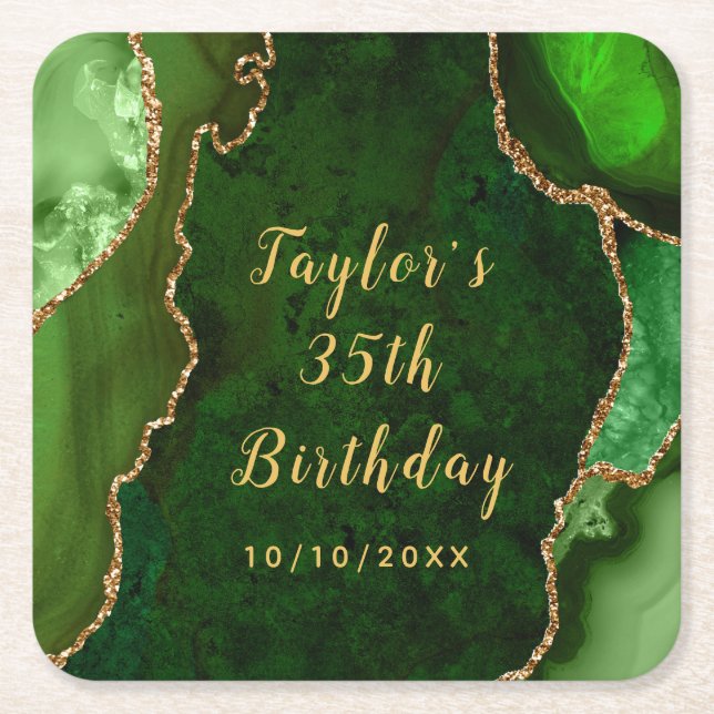 Posavasos Cuadrado De Papel Agosto verde y oro (Anverso)