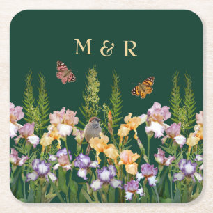 Posavasos Cuadrado De Papel Agradables irlandeses, mariposas pájaros Monograma