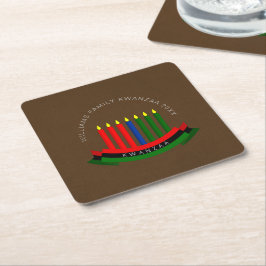 Posavasos Cuadrado De Papel Agregar velas de Kwanzaa con nombre y año