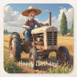 Posavasos Cuadrado De Papel Agricultor En Tractor