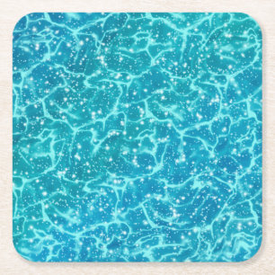 Posavasos Cuadrado De Papel Agua de mar azul con paracaídas
