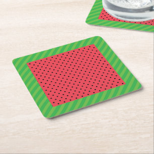 Posavasos Cuadrado De Papel Agua de verano fruta verde, comida rosa/negra