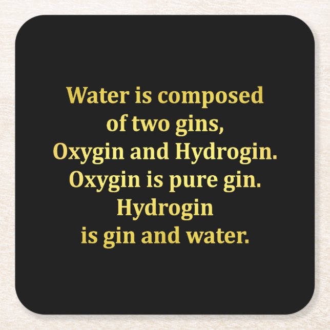 Posavasos Cuadrado De Papel Agua divertida y Chiste Gin (Anverso)