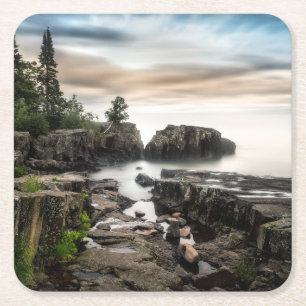 Posavasos Cuadrado De Papel Agua Lago Superior Gran Marais, Minnesota