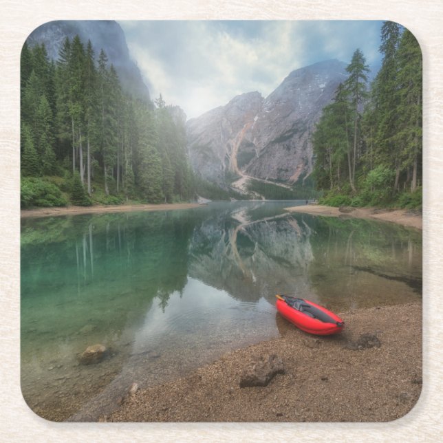 Posavasos Cuadrado De Papel Agua | Lago Tirol del Sur, Italia (Anverso)