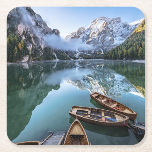 Posavasos Cuadrado De Papel Agua   Pragser Wildsee Dolomitas Italia