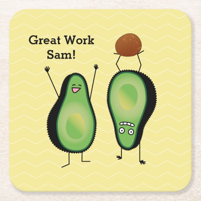 Posavasos Cuadrado De Papel Aguacate divertido aguacero verde (Anverso)