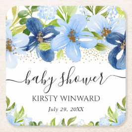 Posavasos Cuadrado De Papel Aguamarina Flores de Verano Baby Shower