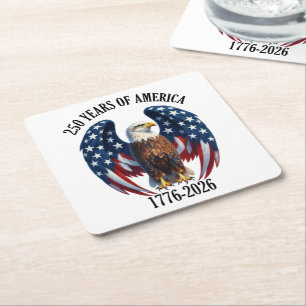 Posavasos Cuadrado De Papel Águila Americana Patriótica 250 Años 1776-2026