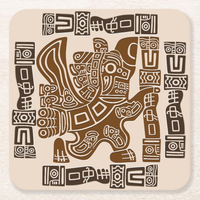 Posavasos Cuadrado De Papel Águila azteca guerrera arte tribal antiguo (Anverso)