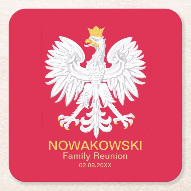 Posavasos Cuadrado De Papel Águila polaca 🦅 reunión Escudo Polski Polonia (Anverso)