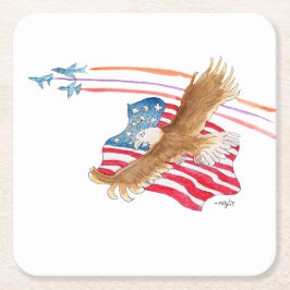 Posavasos Cuadrado De Papel Águila y bandera americana