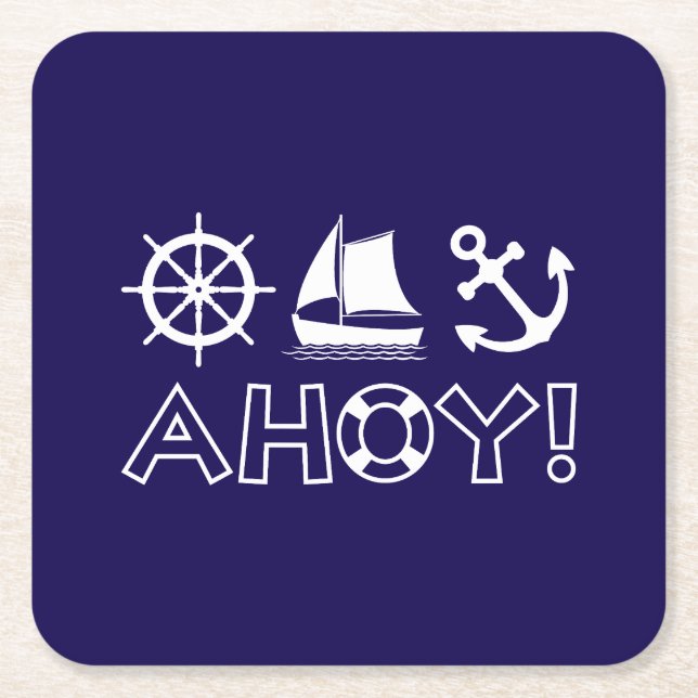 Posavasos Cuadrado De Papel ¡Ahoy! Blanca (Anverso)