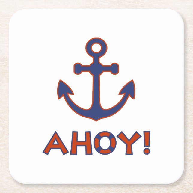 Posavasos Cuadrado De Papel ¡AHOY! Buoy + Anchor Diseño Rojo+Azul (Anverso)