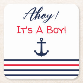 Posavasos Cuadrado De Papel ¡Ahoy es un chico! Baby Shower naumático