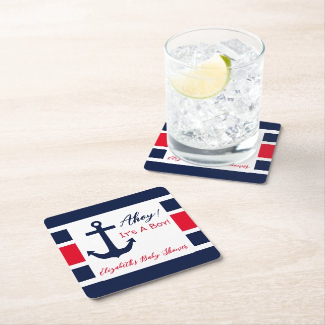 Posavasos Cuadrado De Papel ¡Ahoy es un chico! Baby Shower naumático (In situ)