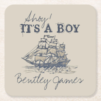 Posavasos Cuadrado De Papel ¡Ahoy! La decoración de la ducha náutica vintage p