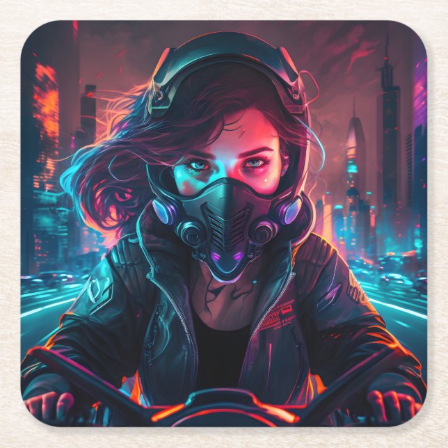 Posavasos Cuadrado De Papel AI generated motorcycle art #1 (Anverso)