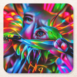 Posavasos Cuadrado De Papel Aichmofobia: Vivid Surreal Art