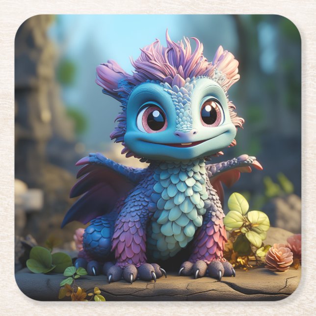 Posavasos Cuadrado De Papel Aiden, un dragón caprichoso (Anverso)