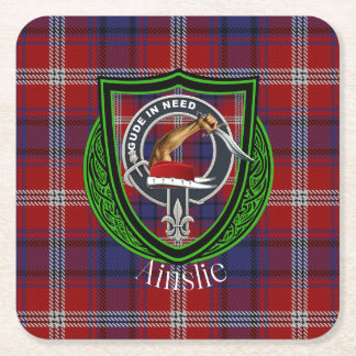 Posavasos Cuadrado De Papel Ainslie Scottish Clan Tartan & Escudo