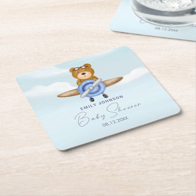 Posavasos Cuadrado De Papel Airplane Teddy Bear (En perspectiva)