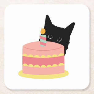 Posavasos Cuadrado De Papel Al gato le encanta el pastel