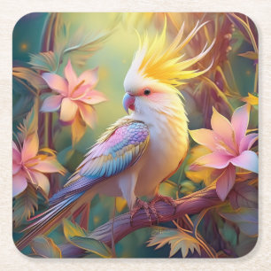 Posavasos Cuadrado De Papel Ala irlandesa Cockatiel Fantasy Bird