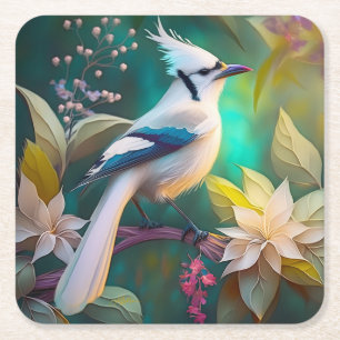 Posavasos Cuadrado De Papel Ala Verde azulada de la marea blanca Jay Fantasy B