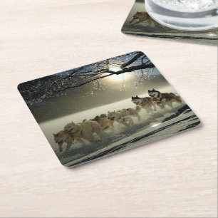 Posavasos Cuadrado De Papel Alaskan Husky Dog Sled Race